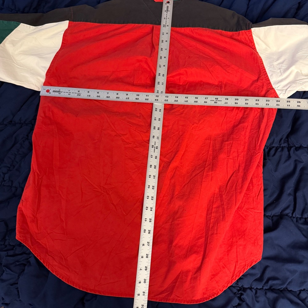 Tommy Hilfiger Vintage Colorblock Flag Patch Ski Shirt Mens Large Red Green - Picture 6 of 6